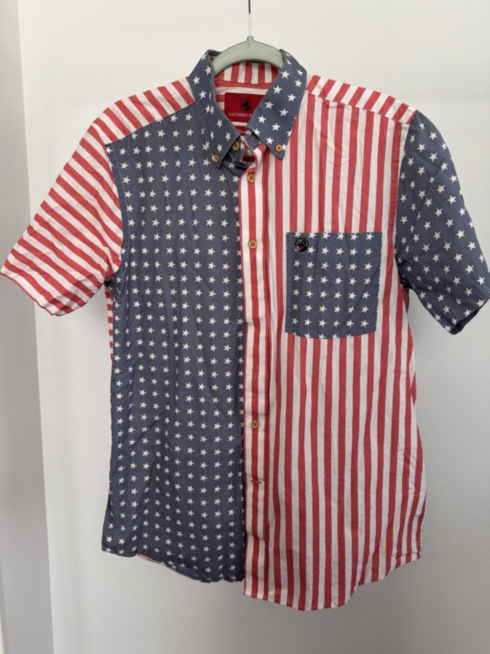 Southern Proper USA Patriotic Short Sleeve Button-Up Men's Medium